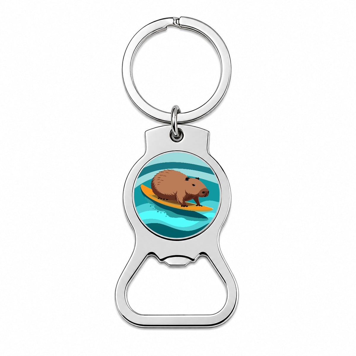 Capybara Surfing Surfer Ocean Funny Bottle Opener Keychain