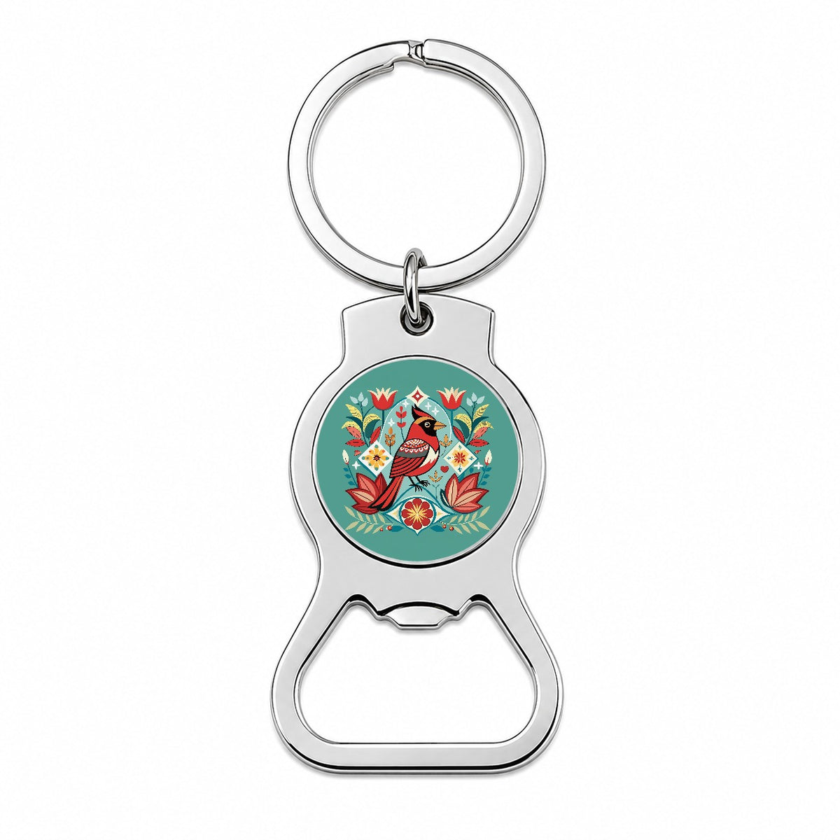 Cardinal Bird Floral Flowers Bottle Opener Keychain