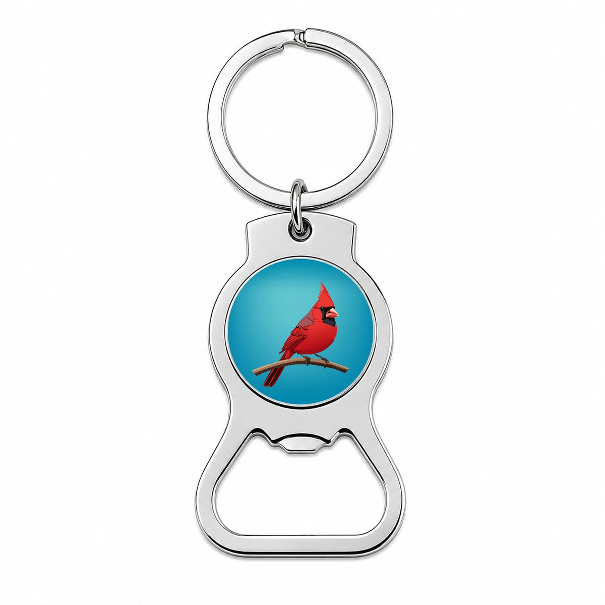 Cardinal Red on Branch Bottle Opener Keychain