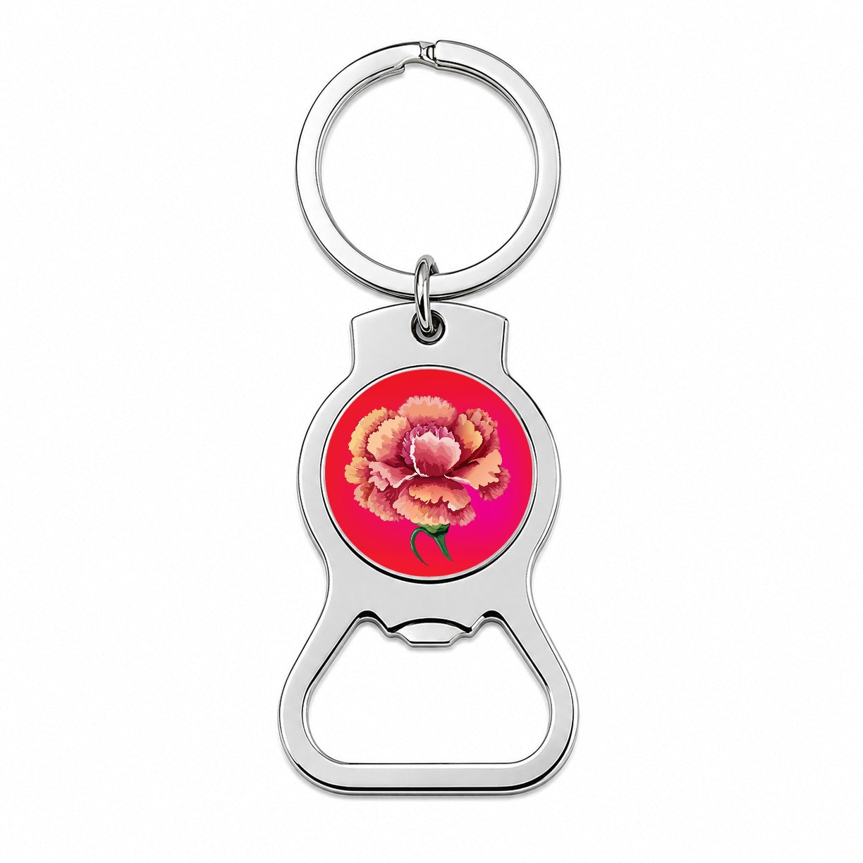 Carnation Flower Watercolor Bottle Opener Keychain