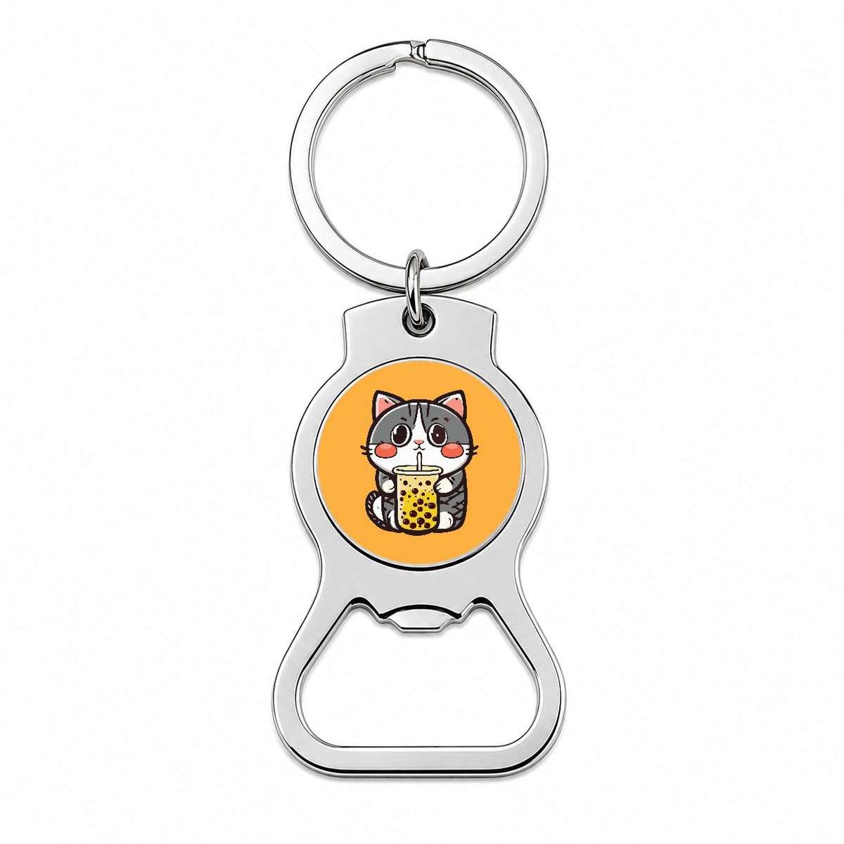 Cat Drinking Bubble Tea Bottle Opener Keychain