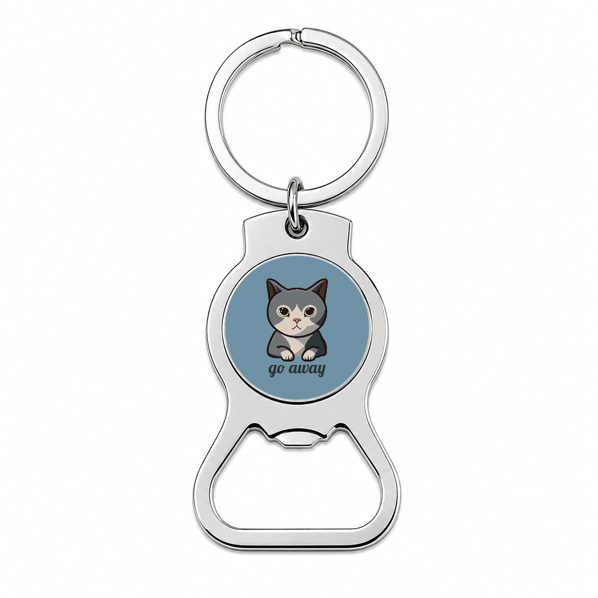 Cat Gray Go Away Funny Bottle Opener Keychain