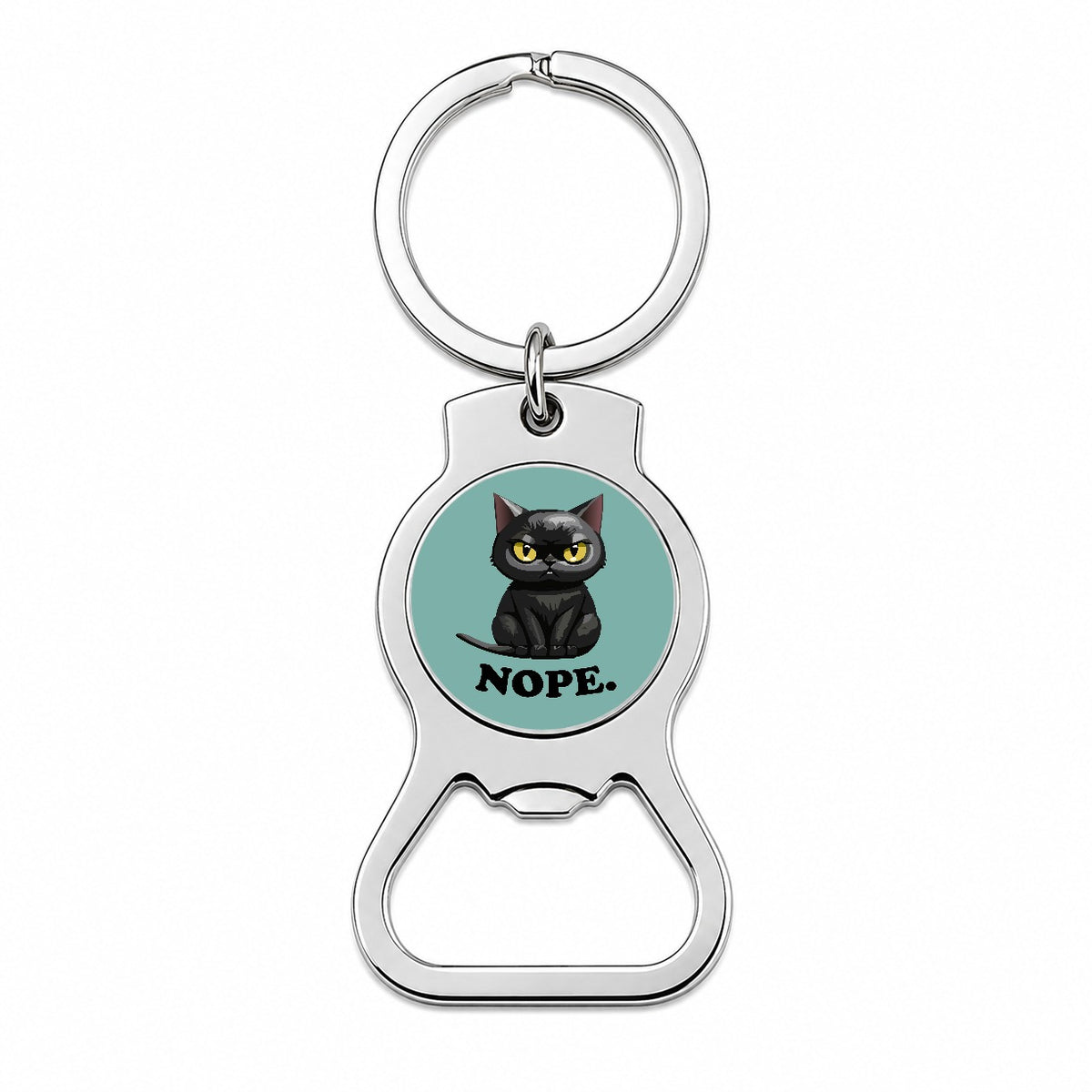 Cat Nope Funny Black Bottle Opener Keychain