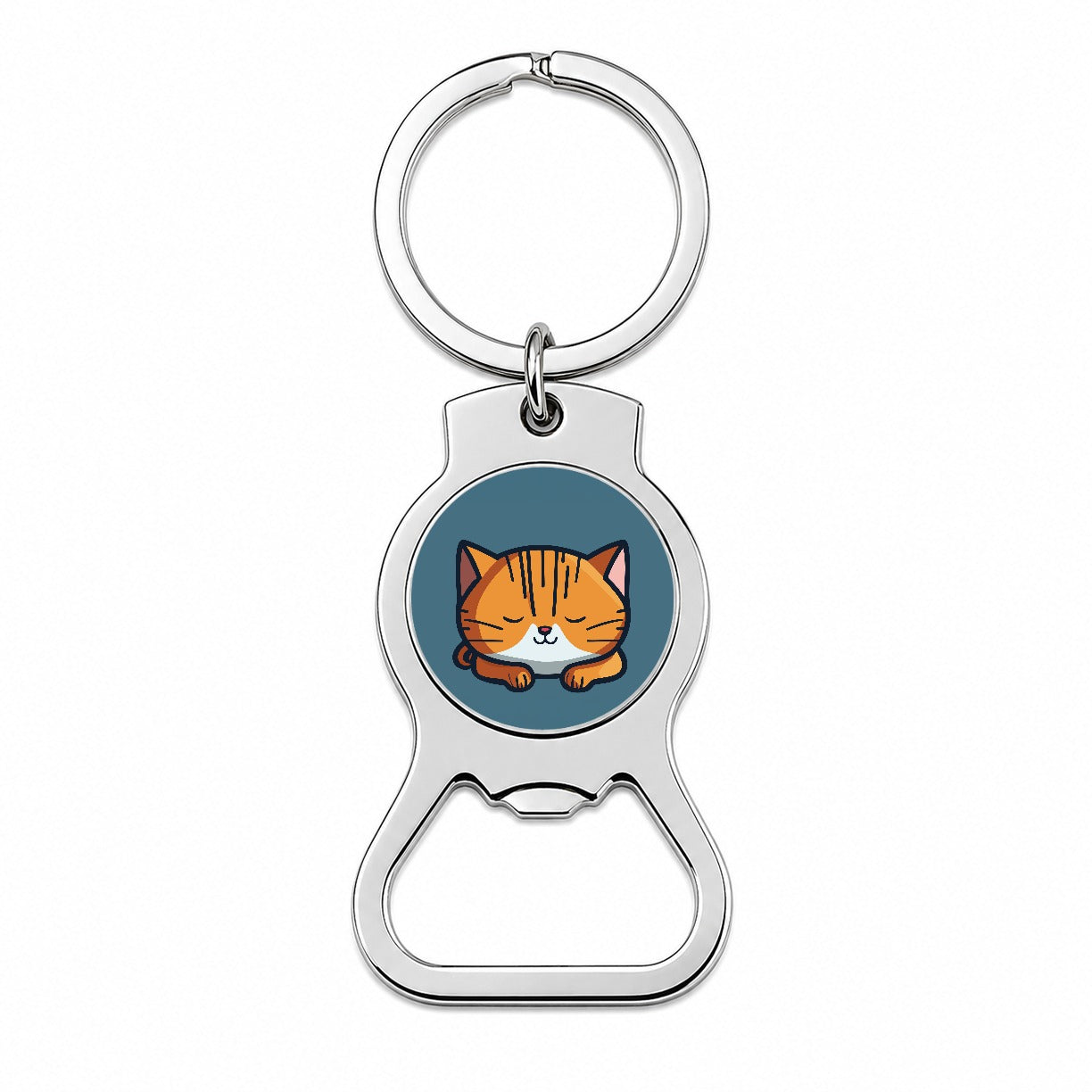 Cat Orange White Sleeping Bottle Opener Keychain