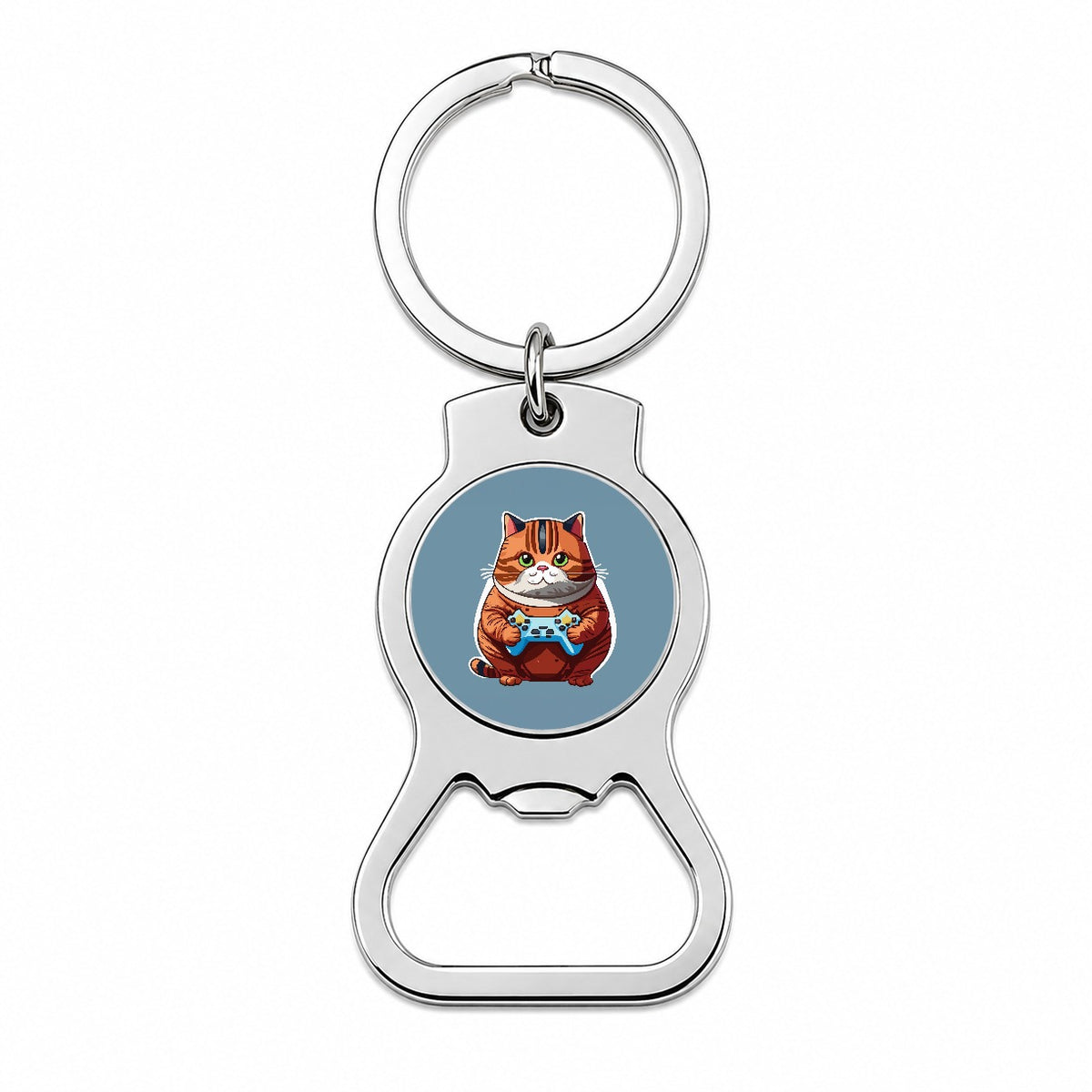 Cat Playing Game Gamer Gaming Chubby Bottle Opener Keychain
