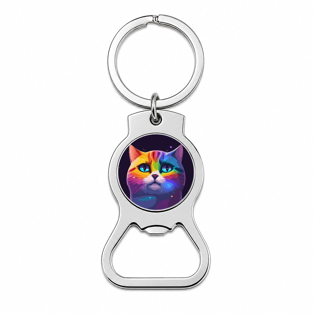 Cat Rainbow in Space Stunning Bottle Opener Keychain