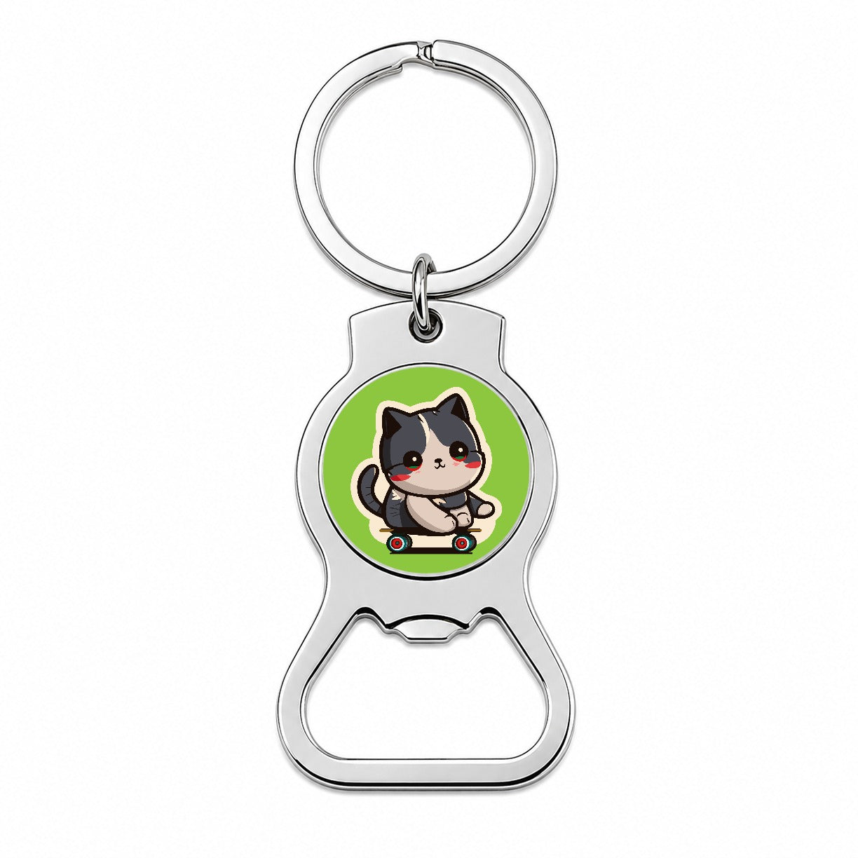 Cat Riding Skateboard Skater Kawaii Cute Bottle Opener Keychain