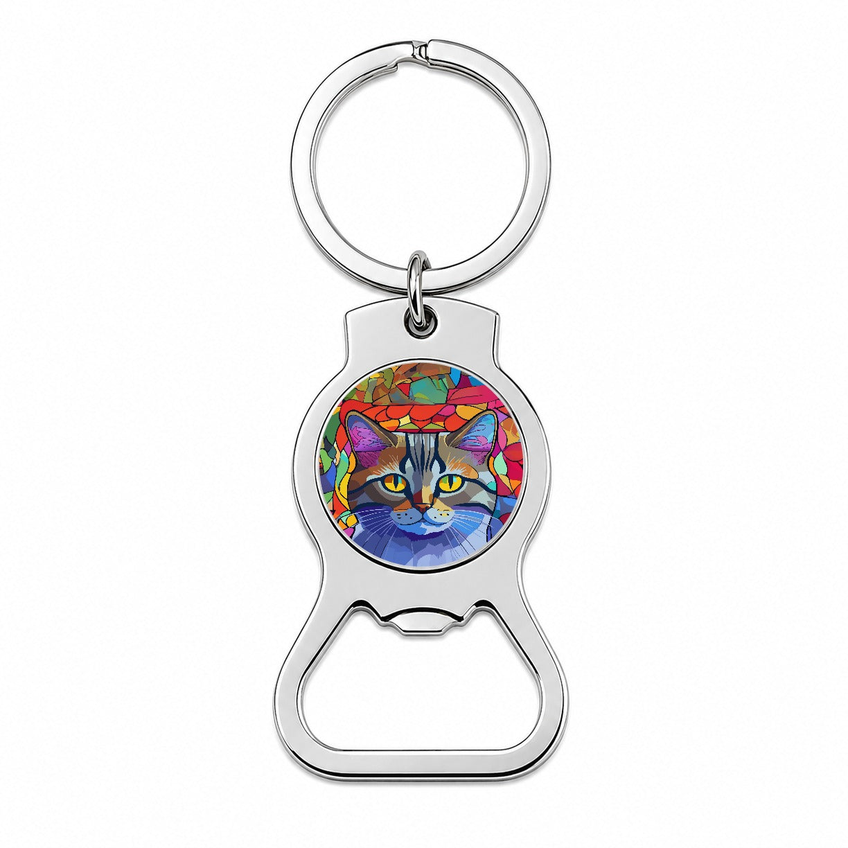 Cat Stained Glass Style Bottle Opener Keychain