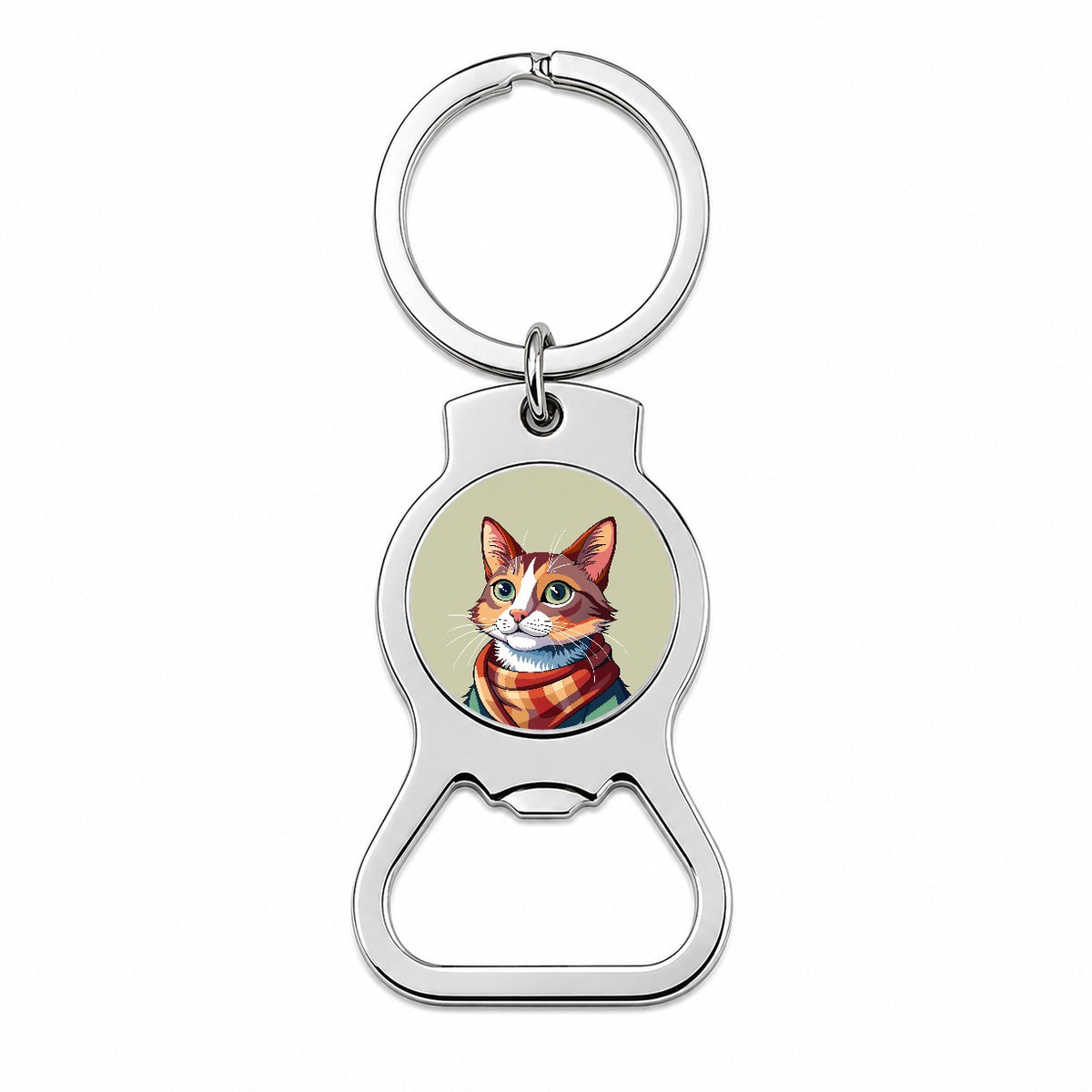 Cat Wearing Scarf Bottle Opener Keychain