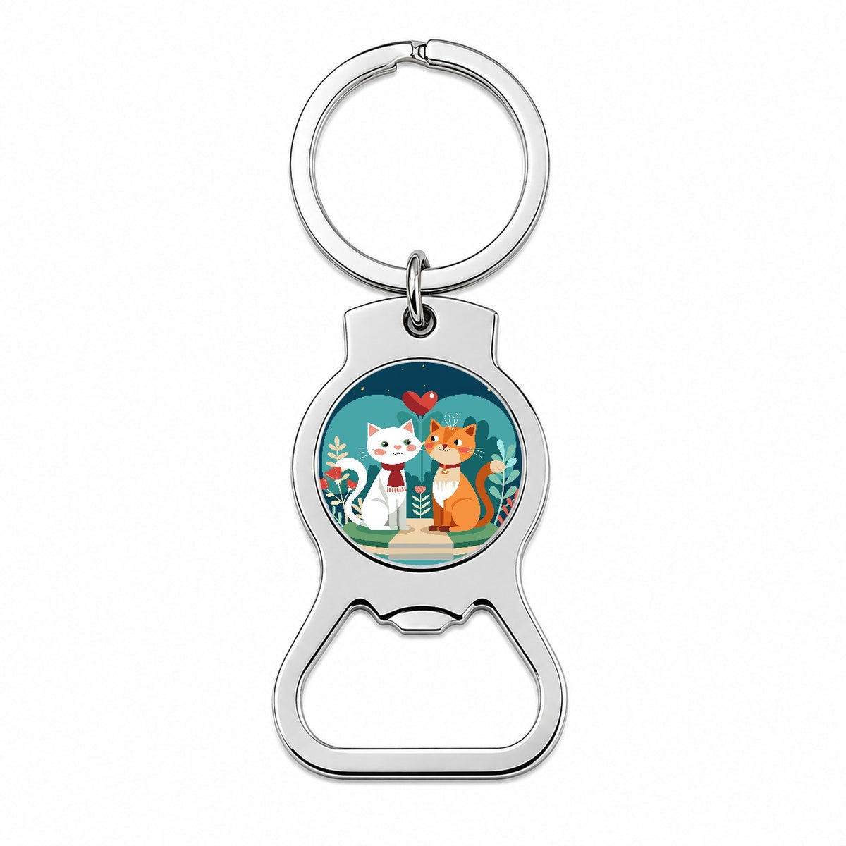 Cats in Love Anniversary Wedding Valentines Day Bottle Opener Keychain