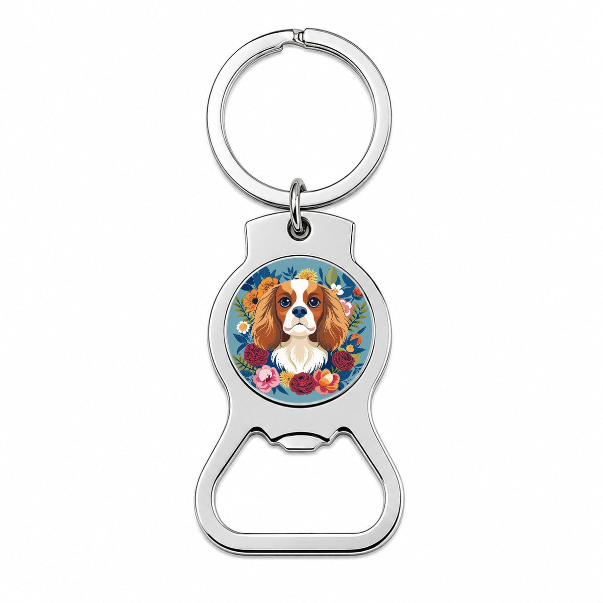 Cavalier King Charles Spaniel Dog Floral Flowers Bottle Opener Keychain