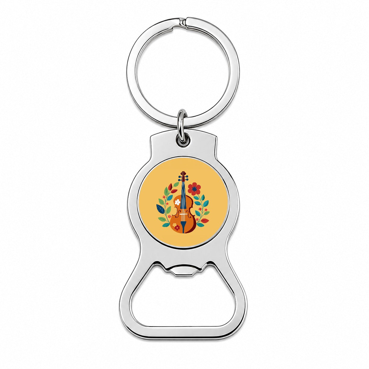 Cello Floral Motif Music Bottle Opener Keychain