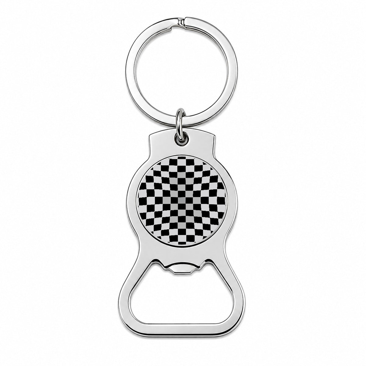 Checkered Flag Black White Bottle Opener Keychain
