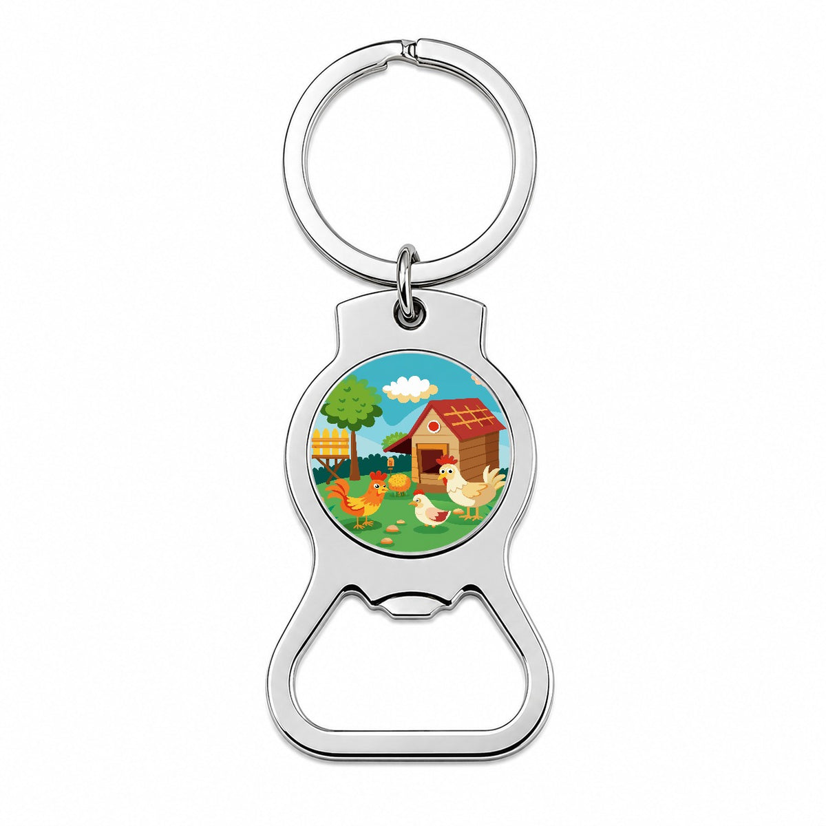 Chickens and Coop Cute Bottle Opener Keychain