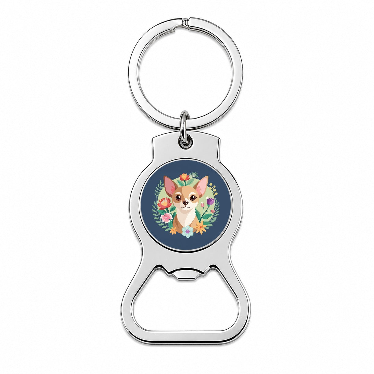 Chihuahua Dog Floral Flowers Bottle Opener Keychain