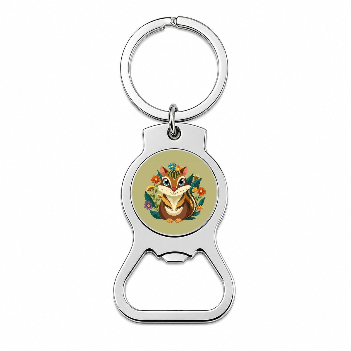 Chipmunk Floral Flowers Bottle Opener Keychain