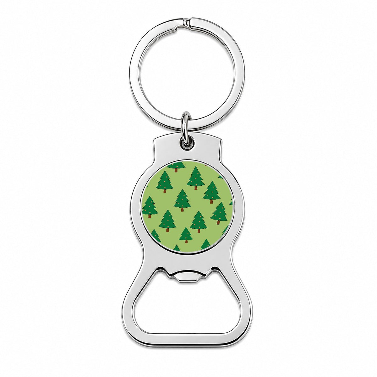 Christmas Trees Green Pattern Bottle Opener Keychain