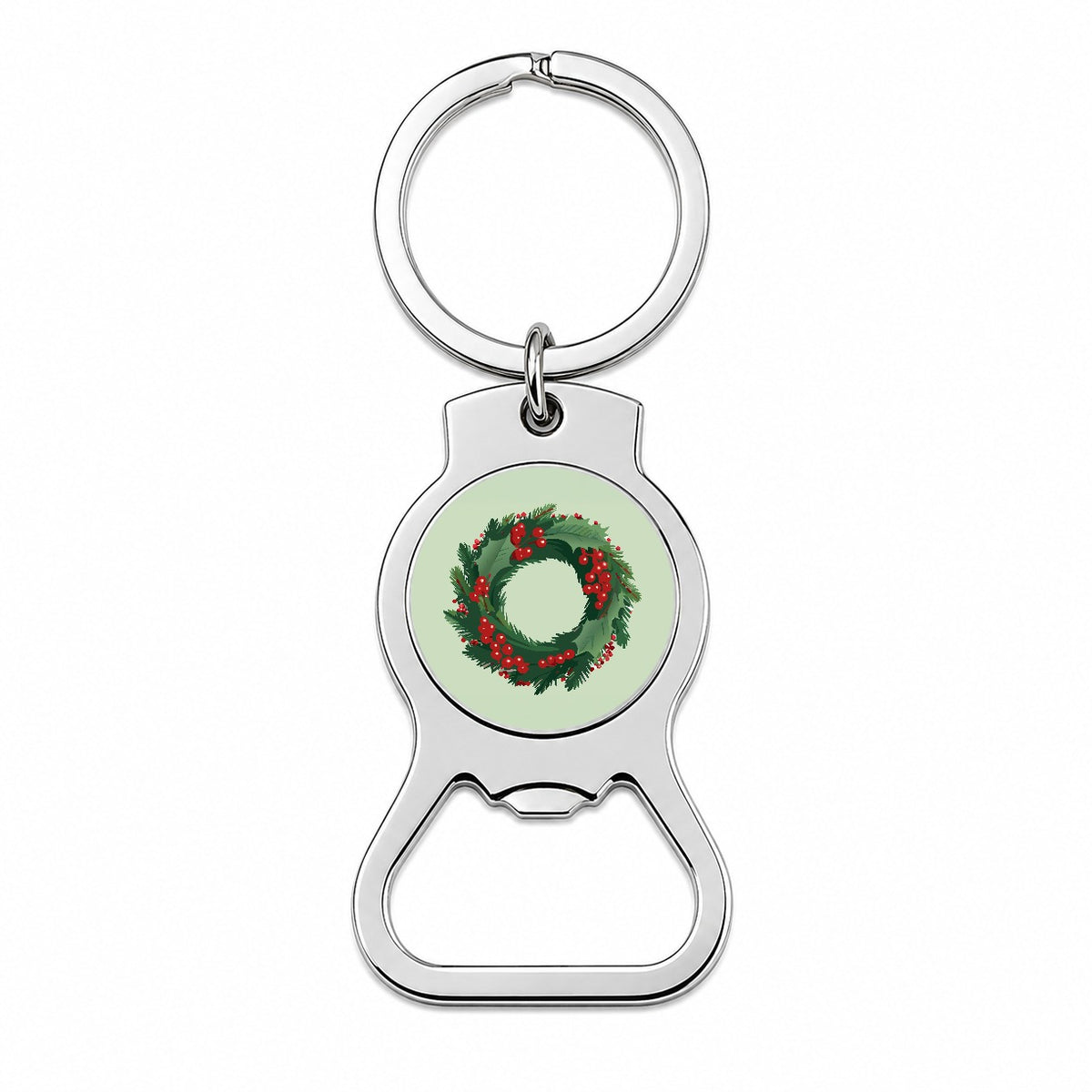 Christmas Wreath Holly Bottle Opener Keychain