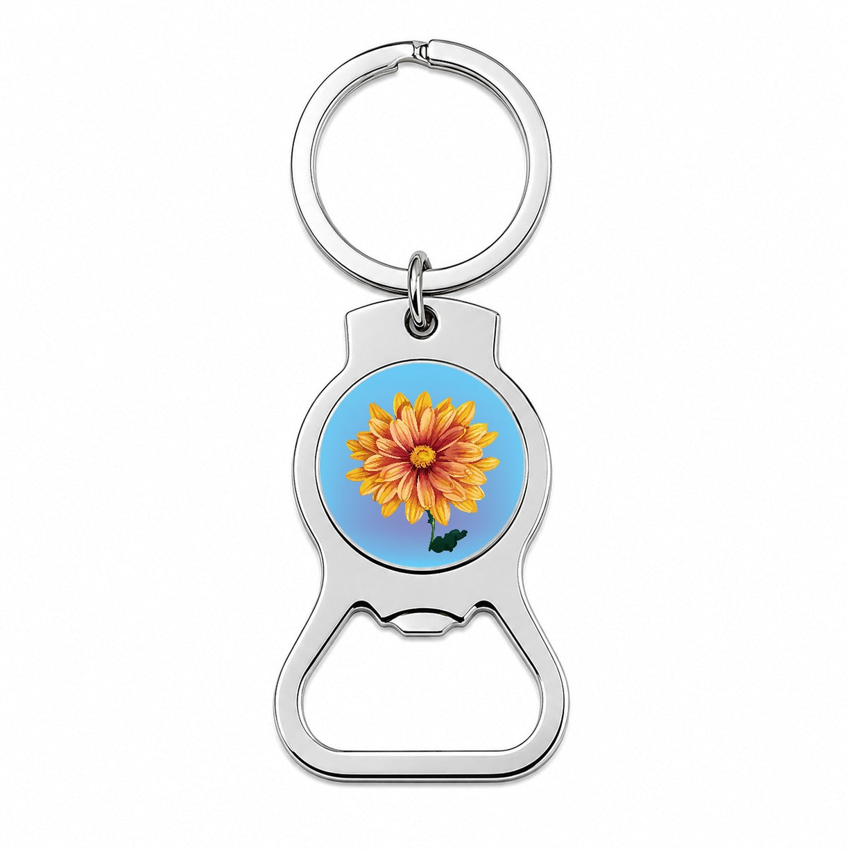 Chrysanthemum Mum Flower Yellow Watercolor Bottle Opener Keychain