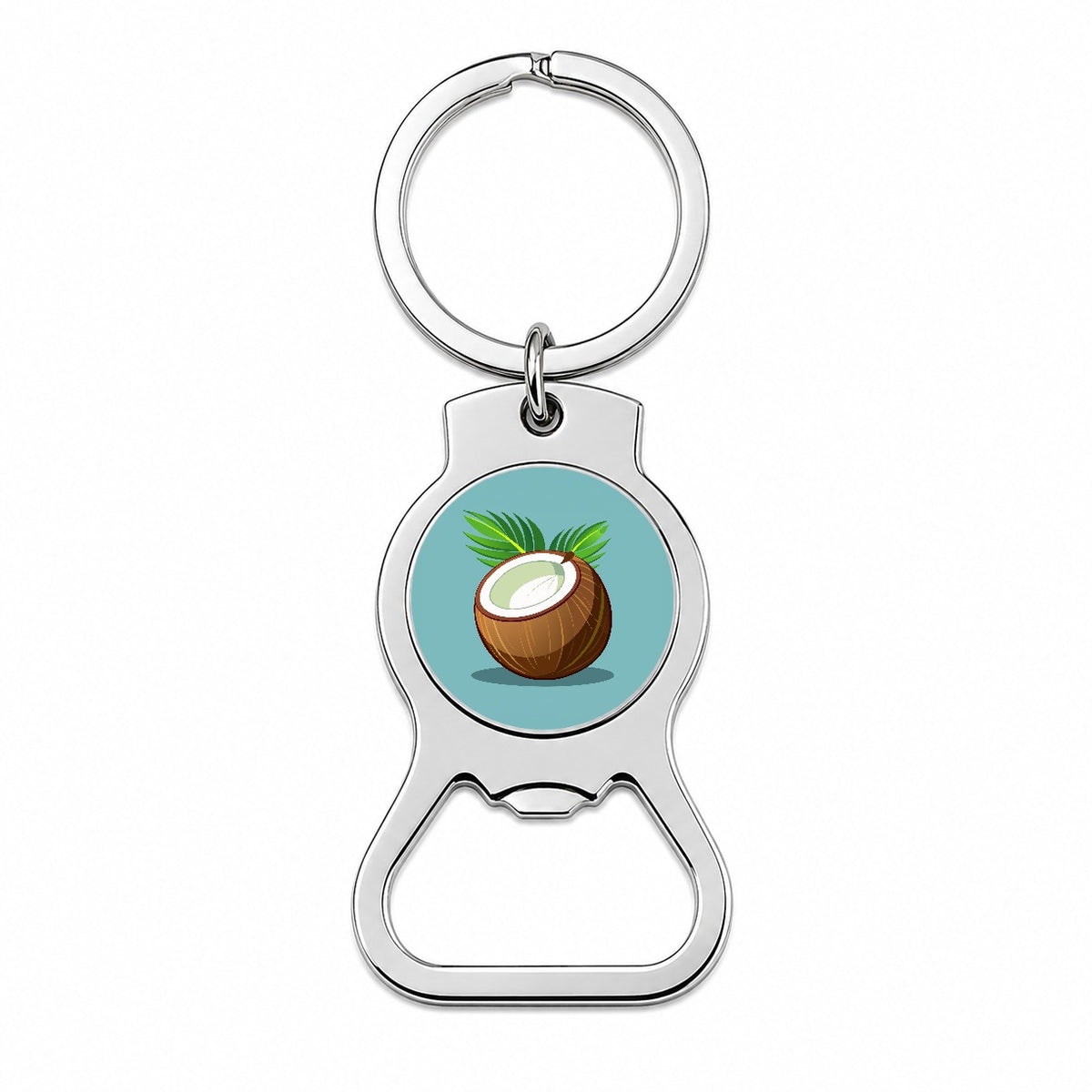 Coconut with Leaves Tropical Fruit Bottle Opener Keychain