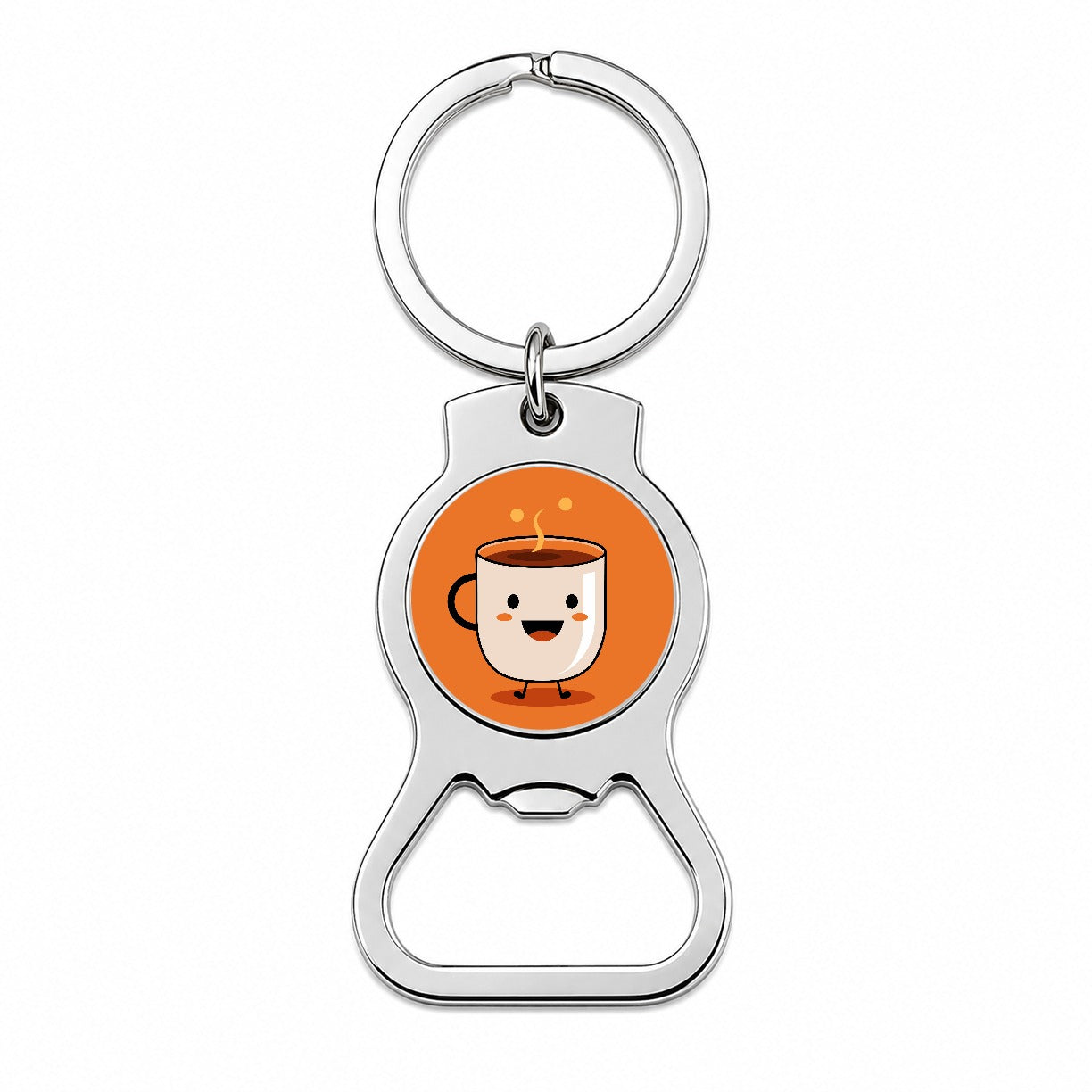 Coffee Mug Cup Smiling Happy Bottle Opener Keychain