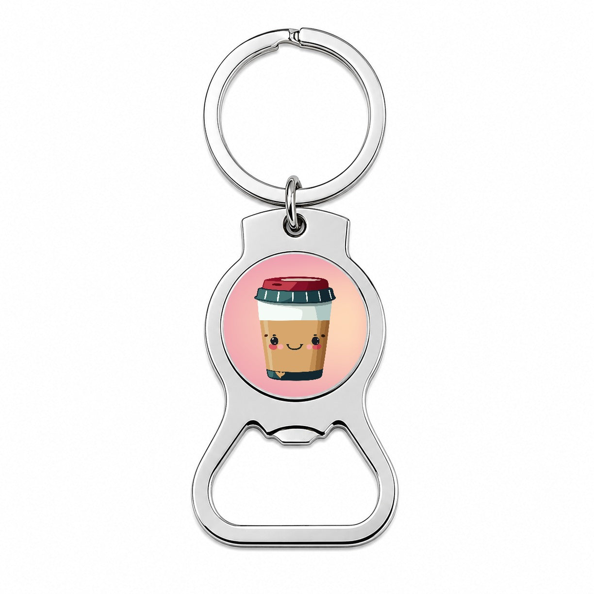 Coffee Travel Mug Smiling Bottle Opener Keychain
