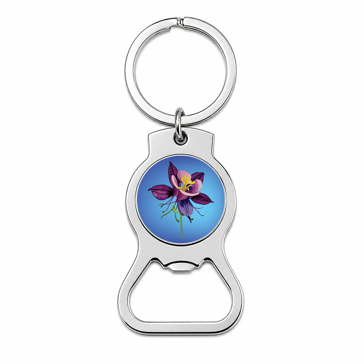 Columbine Flower Watercolor Purple Bottle Opener Keychain
