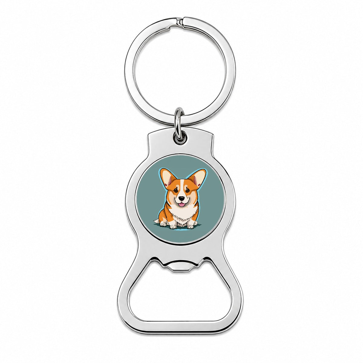 Corgi Dog Sitting Bottle Opener Keychain