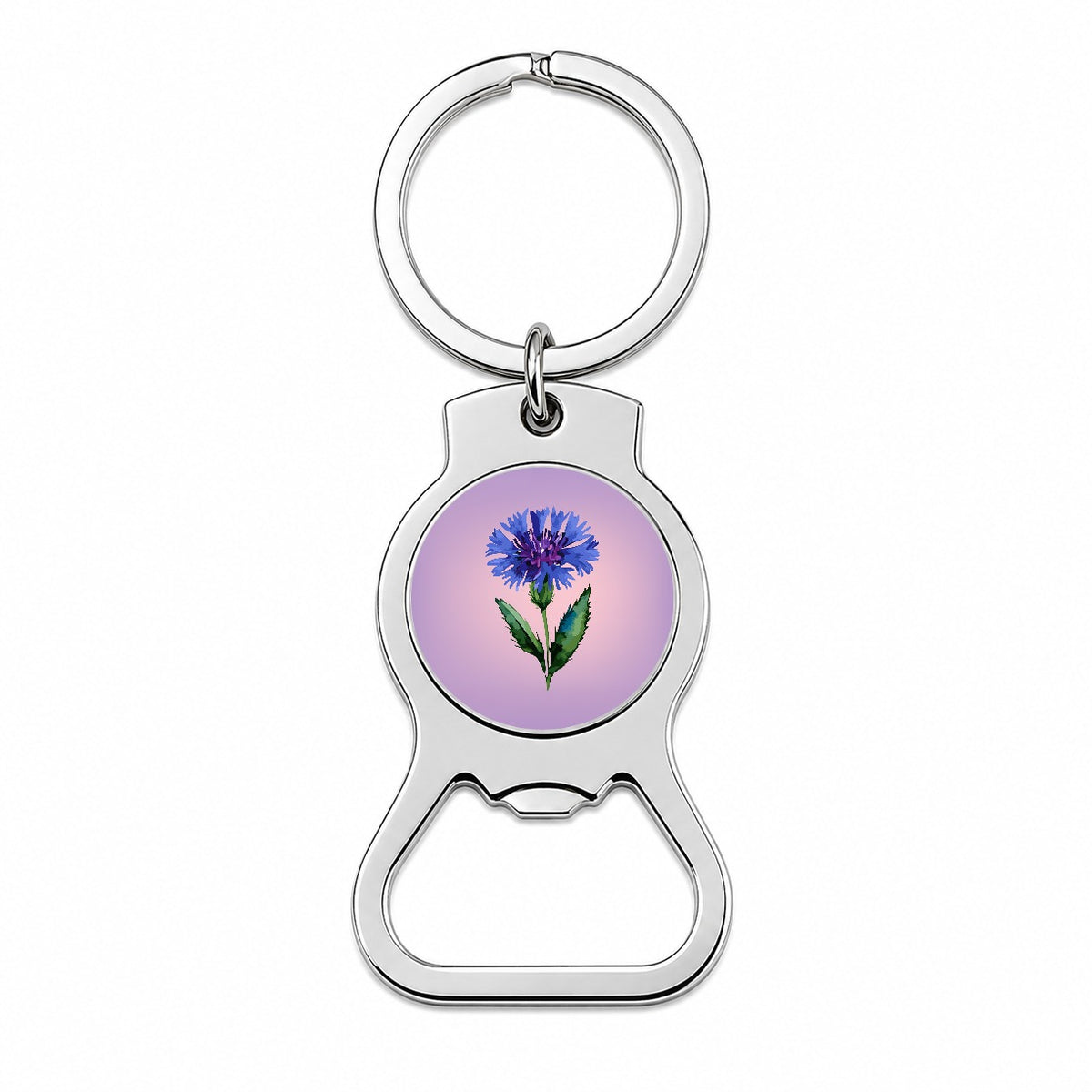 Cornflower Bachelors Buttons Flowers Blue Bottle Opener Keychain