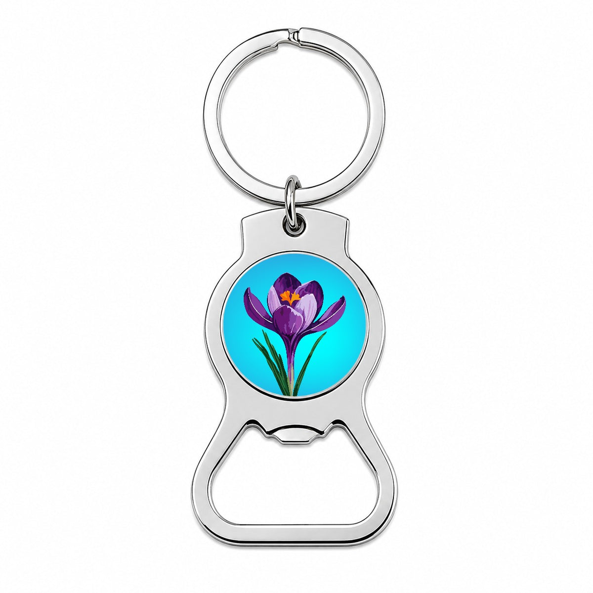 Crocus Flower Purple Watercolor Bottle Opener Keychain