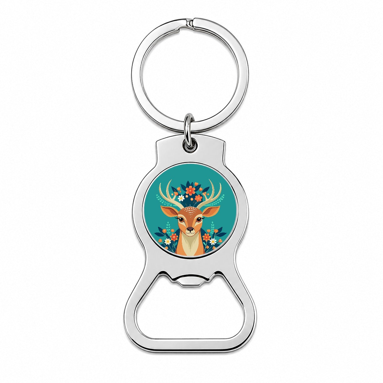 Deer Head Floral Flowers Bottle Opener Keychain