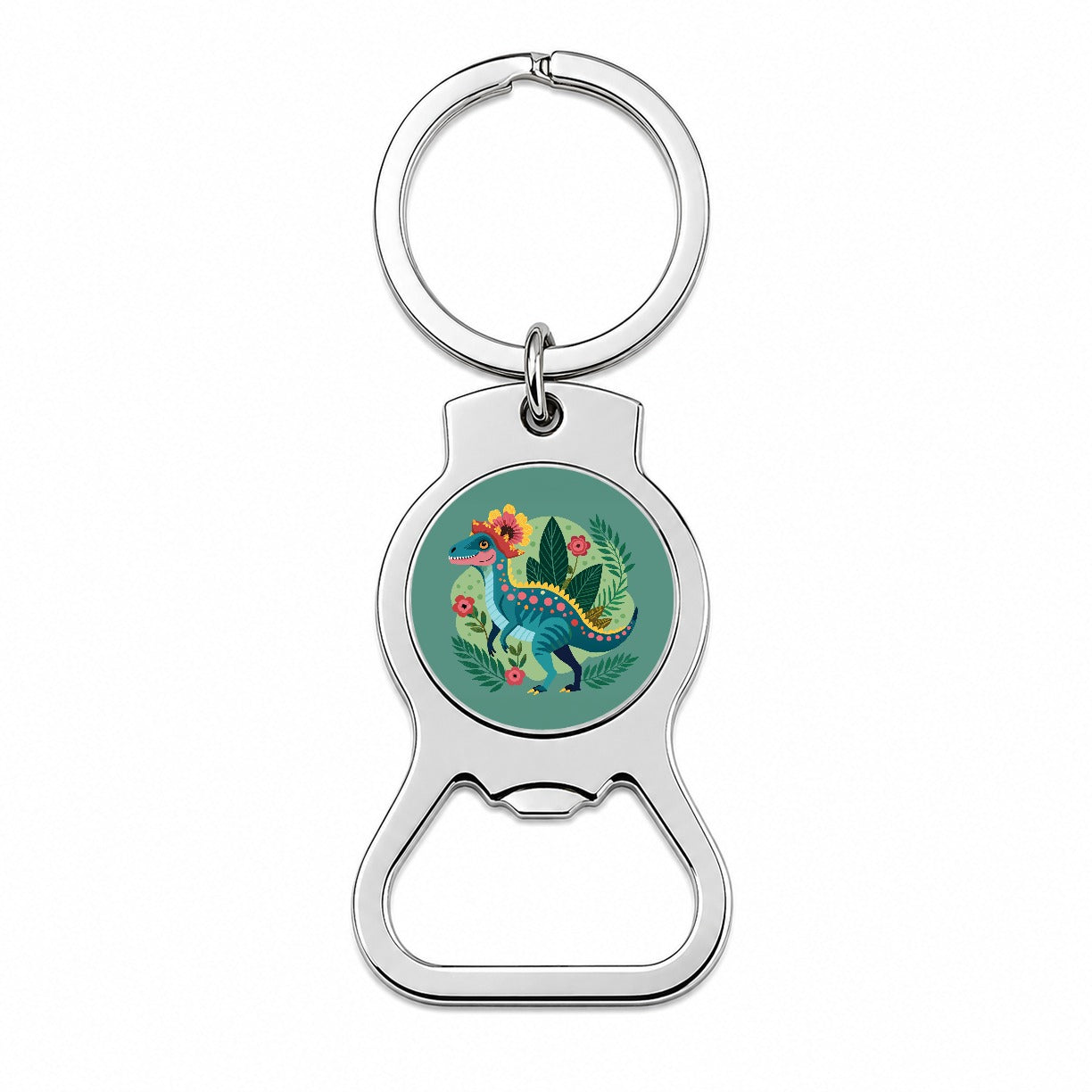 Dinosaur Floral Flowers Funny Bottle Opener Keychain