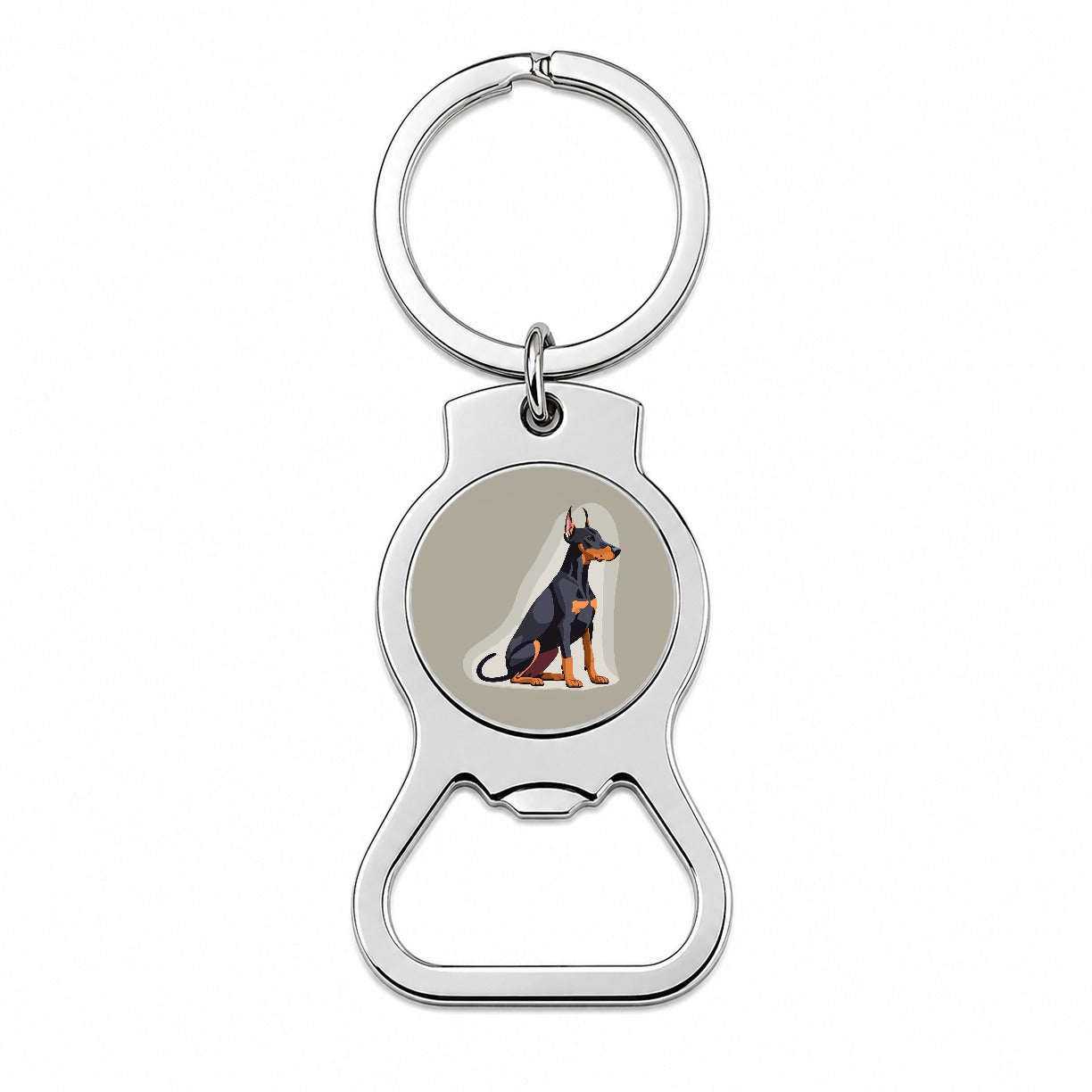 Doberman Dog Sitting Bottle Opener Keychain