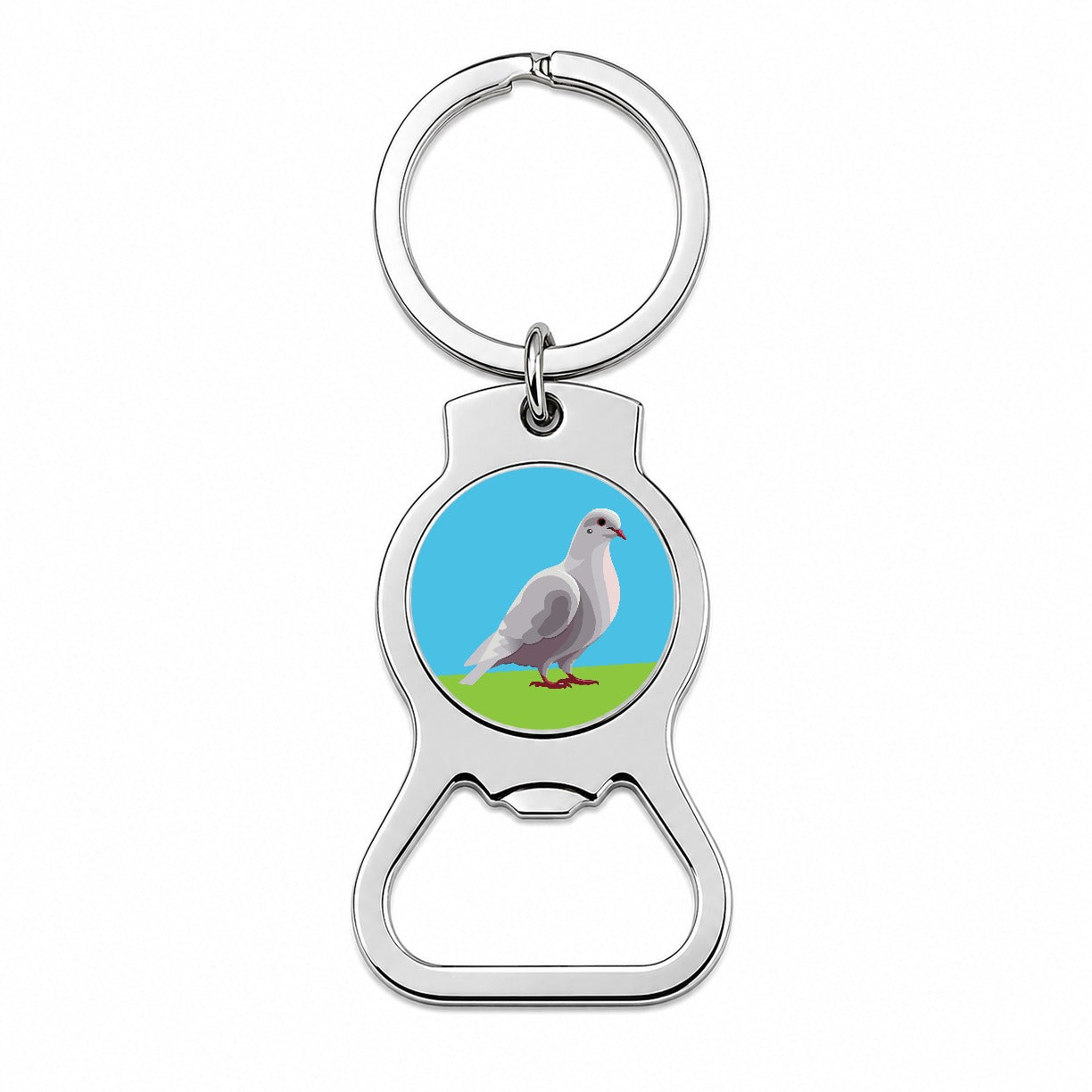Dove Standing White Bottle Opener Keychain
