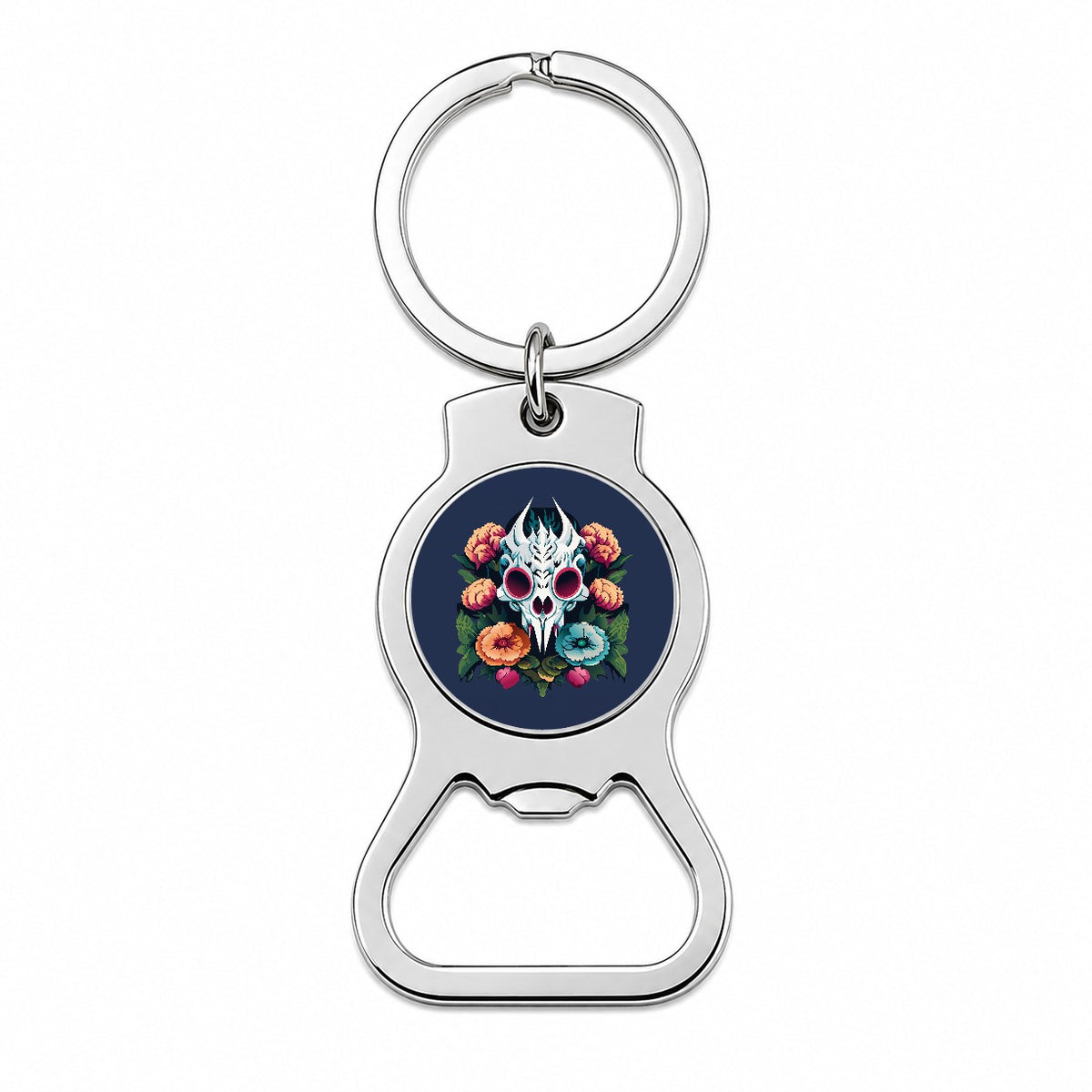Dragon Skull and Flowers Bottle Opener Keychain
