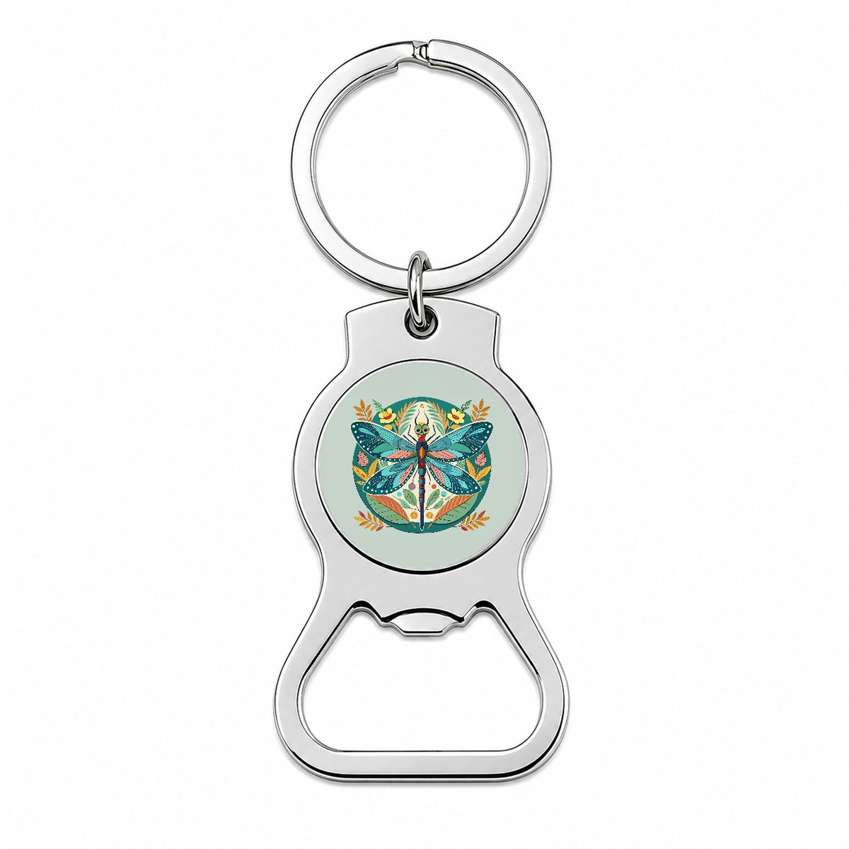 Dragonfly Floral Flowers Bottle Opener Keychain