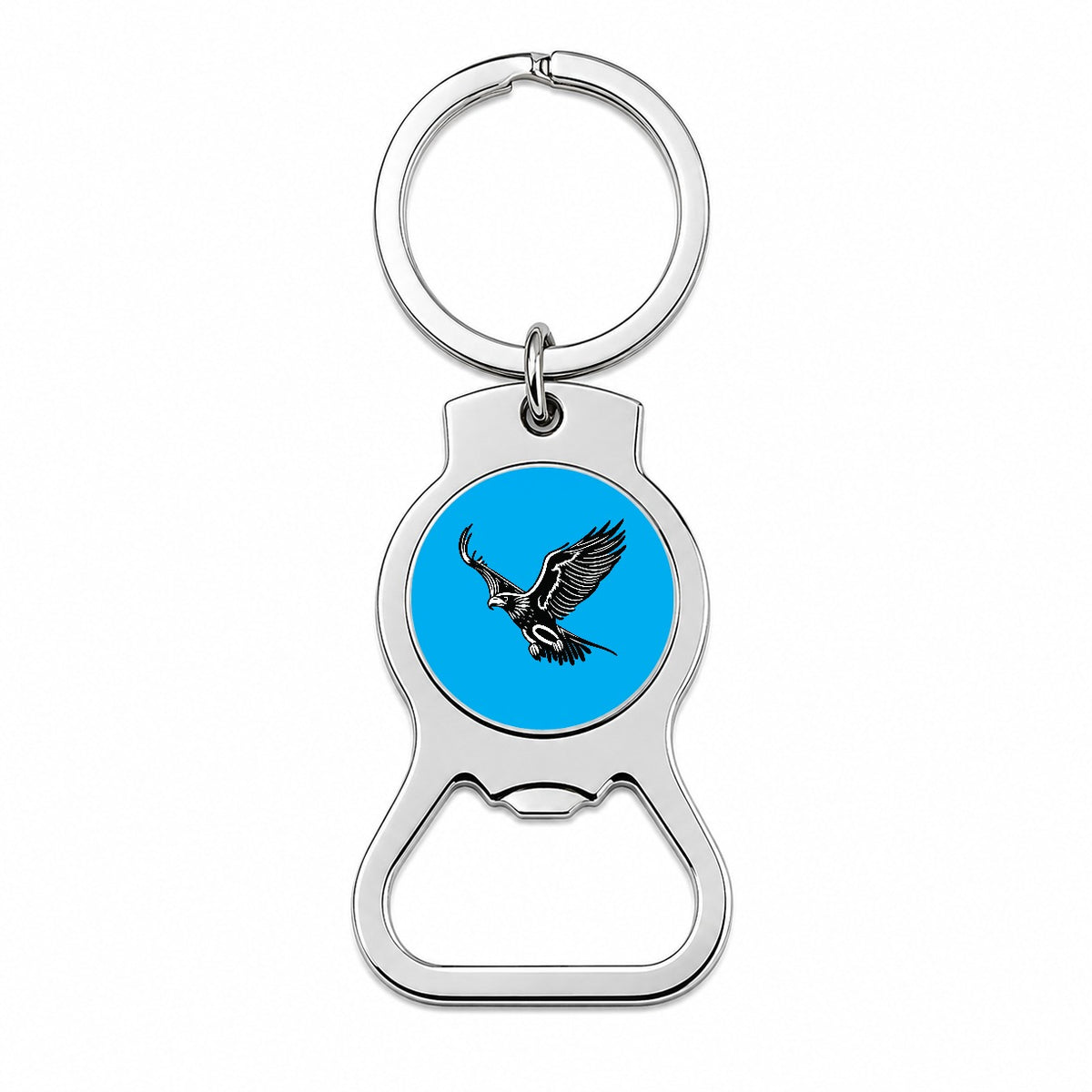 Eagle Flying Black White Bottle Opener Keychain