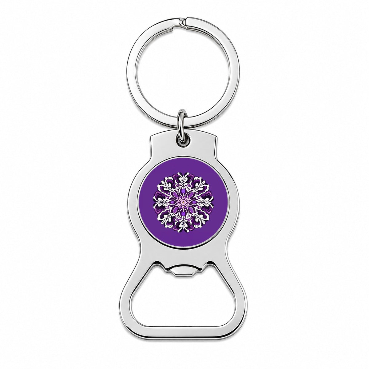 Floral Motif Mandala Purple Beautiful Bottle Opener Keychain