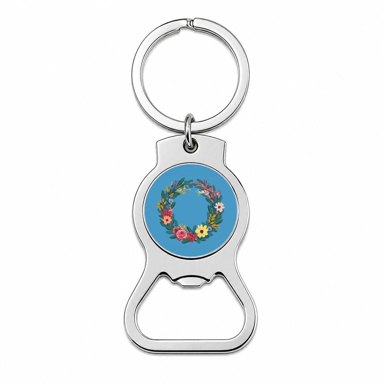 Floral Wreath Border Spring Bottle Opener Keychain