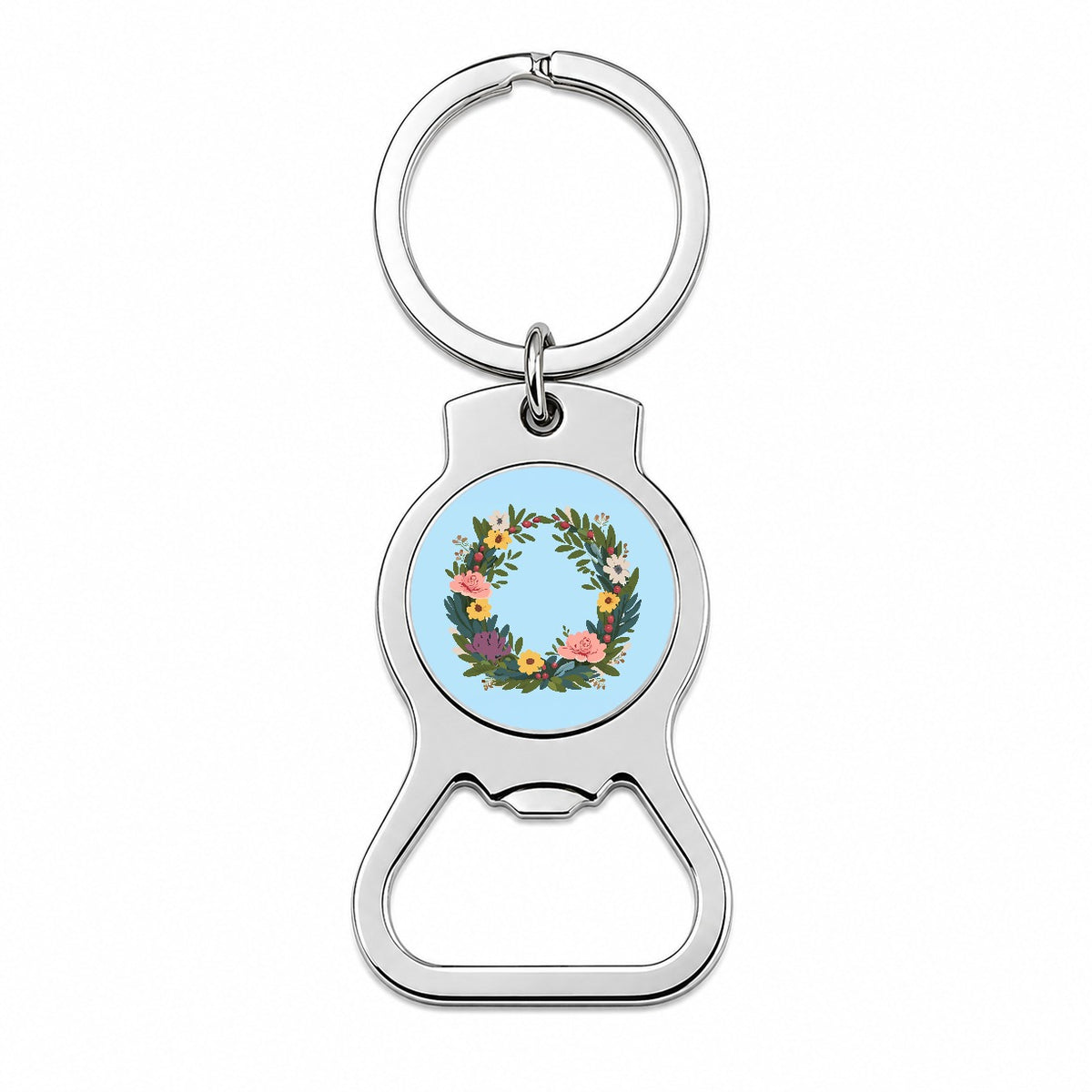 Floral Wreath Flowers Spring Wedding Bottle Opener Keychain