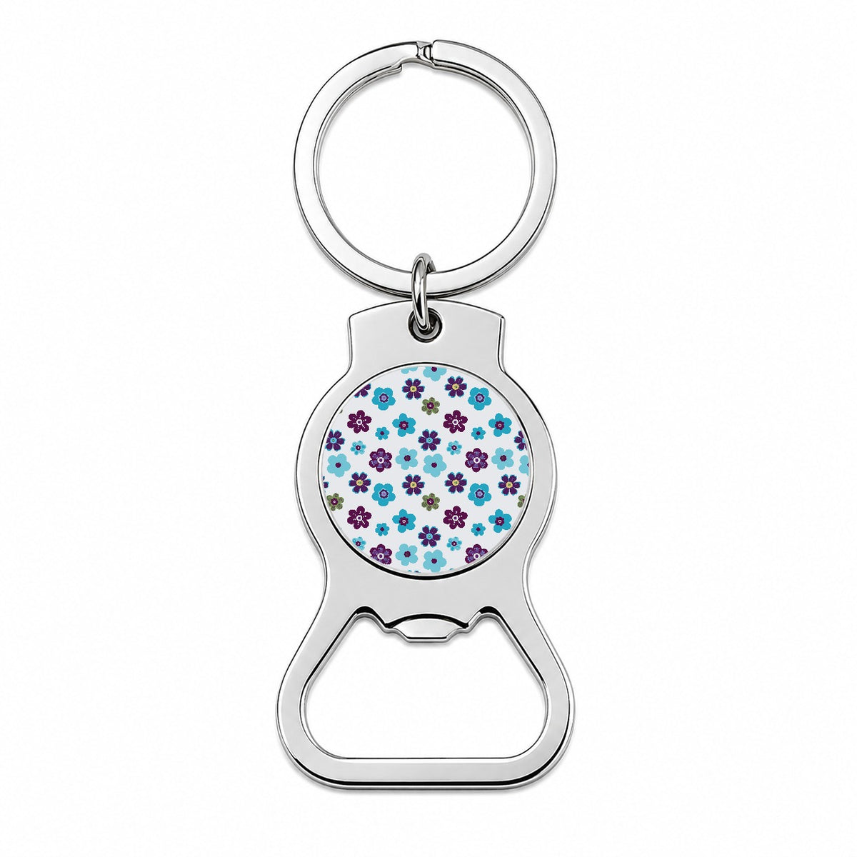 Flowers Blue Purple Cute Pattern Bottle Opener Keychain