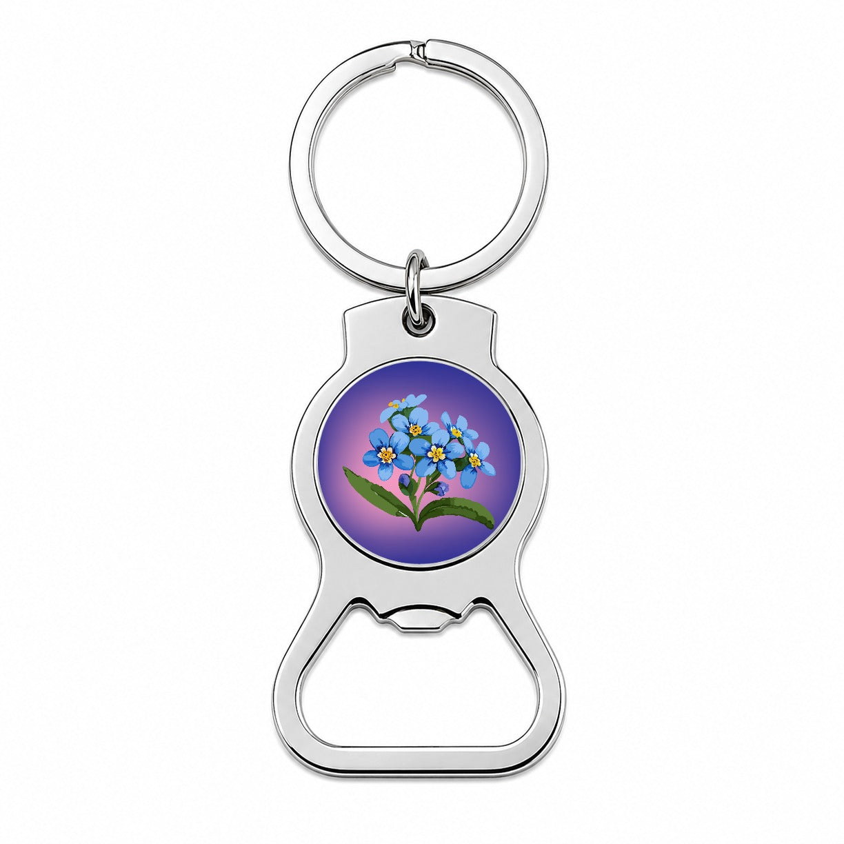 Forget Me Not Flowers Blue Watercolor Bottle Opener Keychain