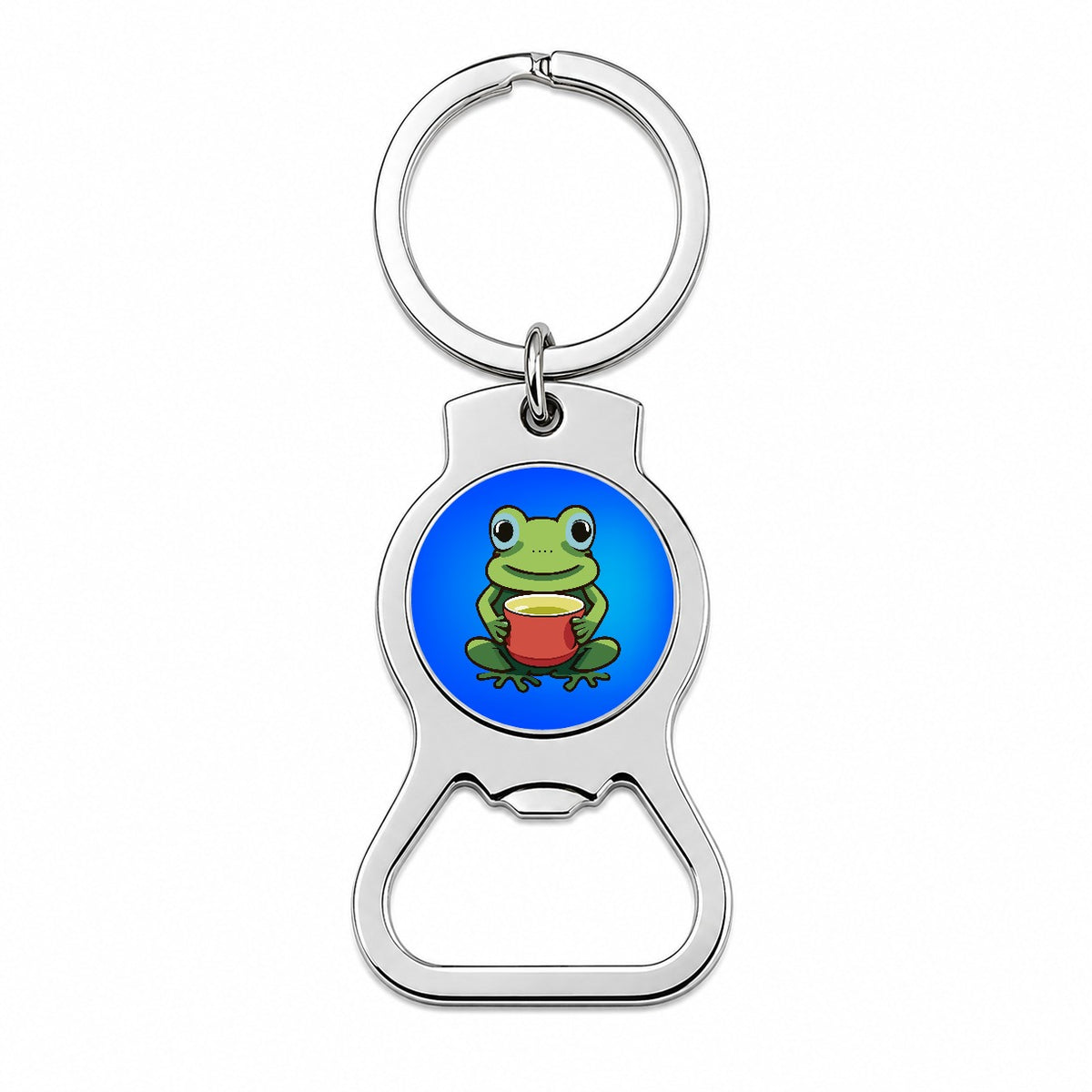 Frog Drinking Tea Funny Bottle Opener Keychain