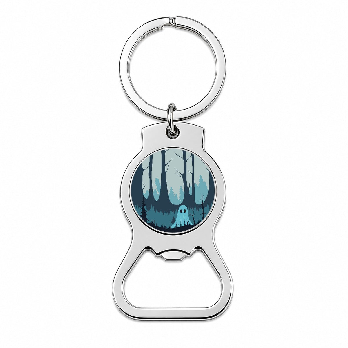 Ghost in Forest Woodland Cute Spooky Bottle Opener Keychain