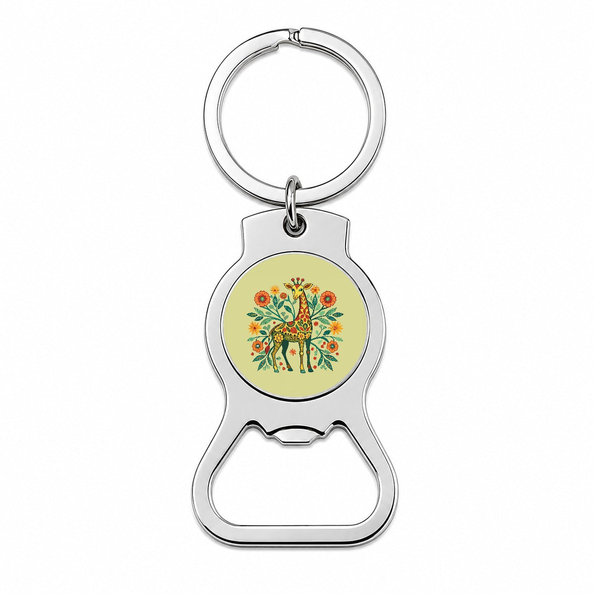Giraffe Floral Art Nouveau Flowers Elegant Bottle Opener Keychain