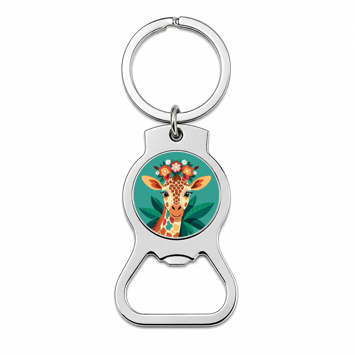 Giraffe Head Floral Flowers Bottle Opener Keychain