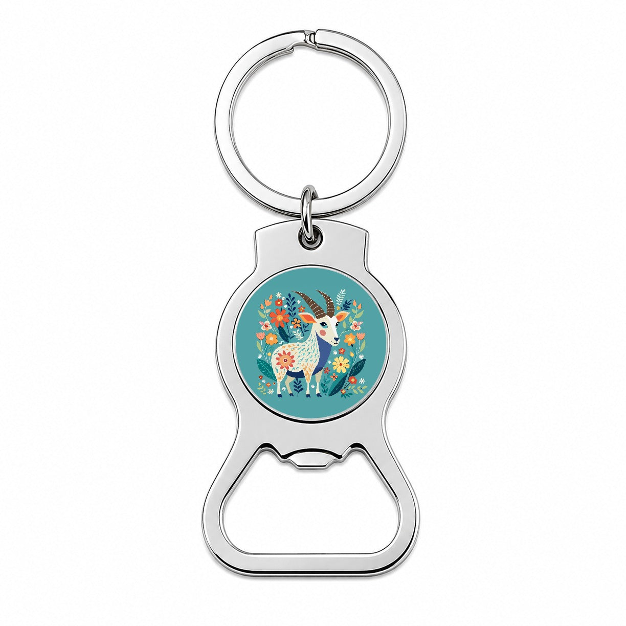 Goat Floral Flowers Bottle Opener Keychain