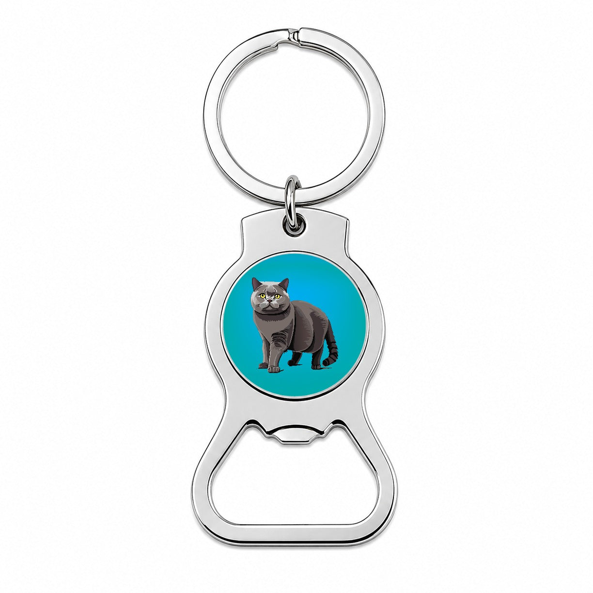 Gray British Shorthair Cat Bottle Opener Keychain
