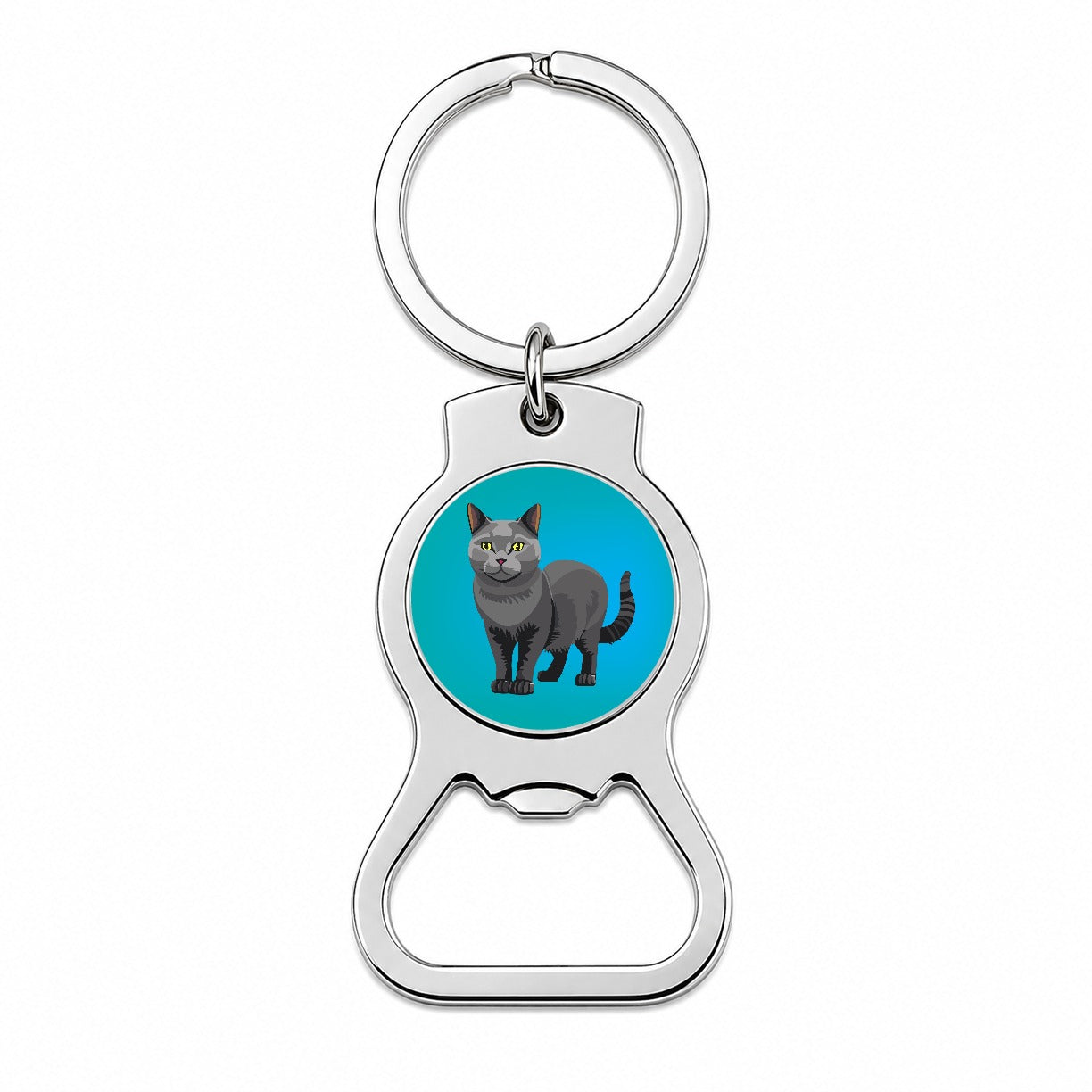 Gray Cat Standing Bottle Opener Keychain