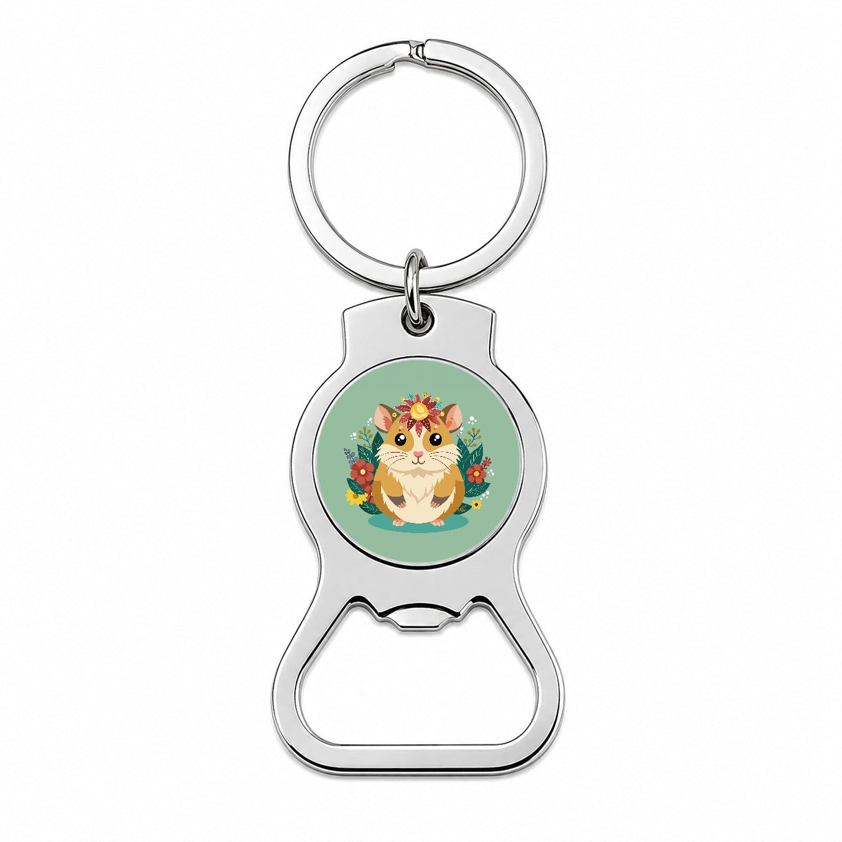 Hamster Floral Flowers Bottle Opener Keychain